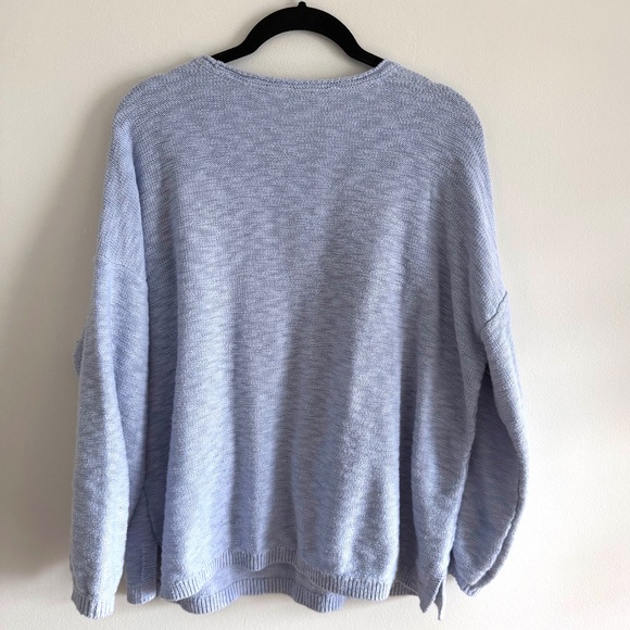 J Jill Blue Slub Knit Crewneck Sweater Large Petite Coastal Grandma Quiet Luxury - Picture 2 of 9